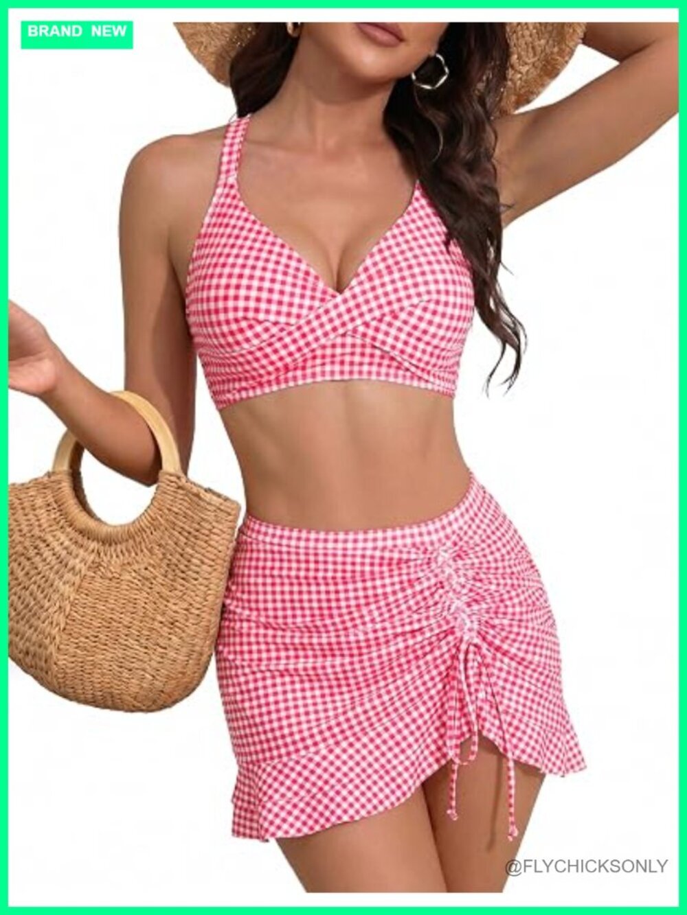 High Waisted Bikini Set with Swim Skirt Adjustable Crisscross Straps